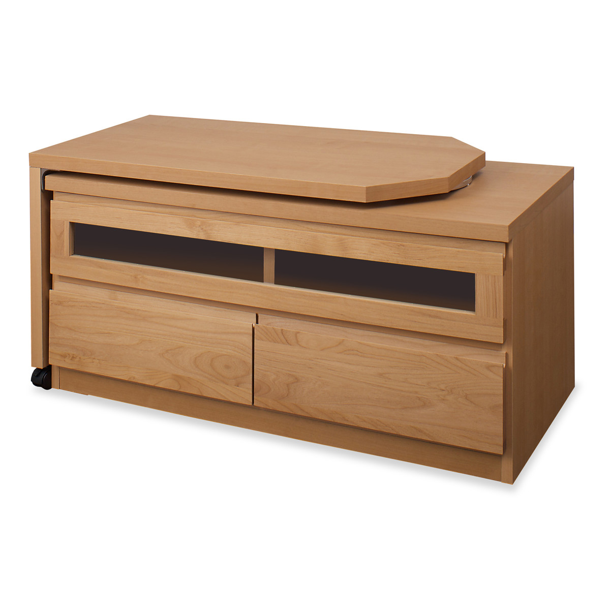 伸縮 テレビ台 回転盤付 アルダー前板 幅107〜166cm ナチュラル