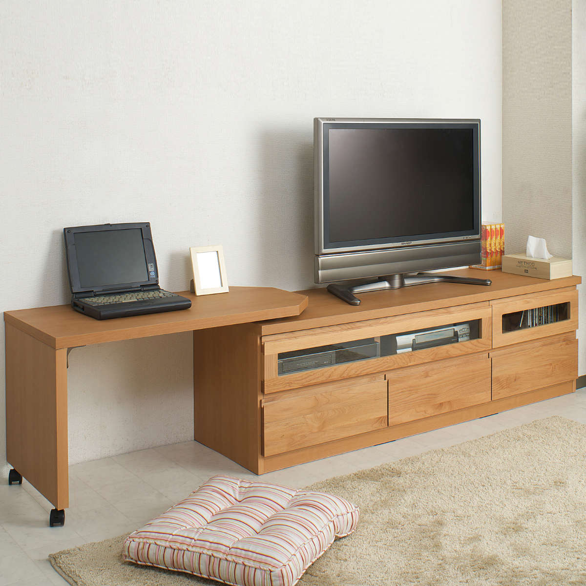 伸縮 テレビ台 回転盤付 アルダー前板 幅156〜215cm ナチュラル