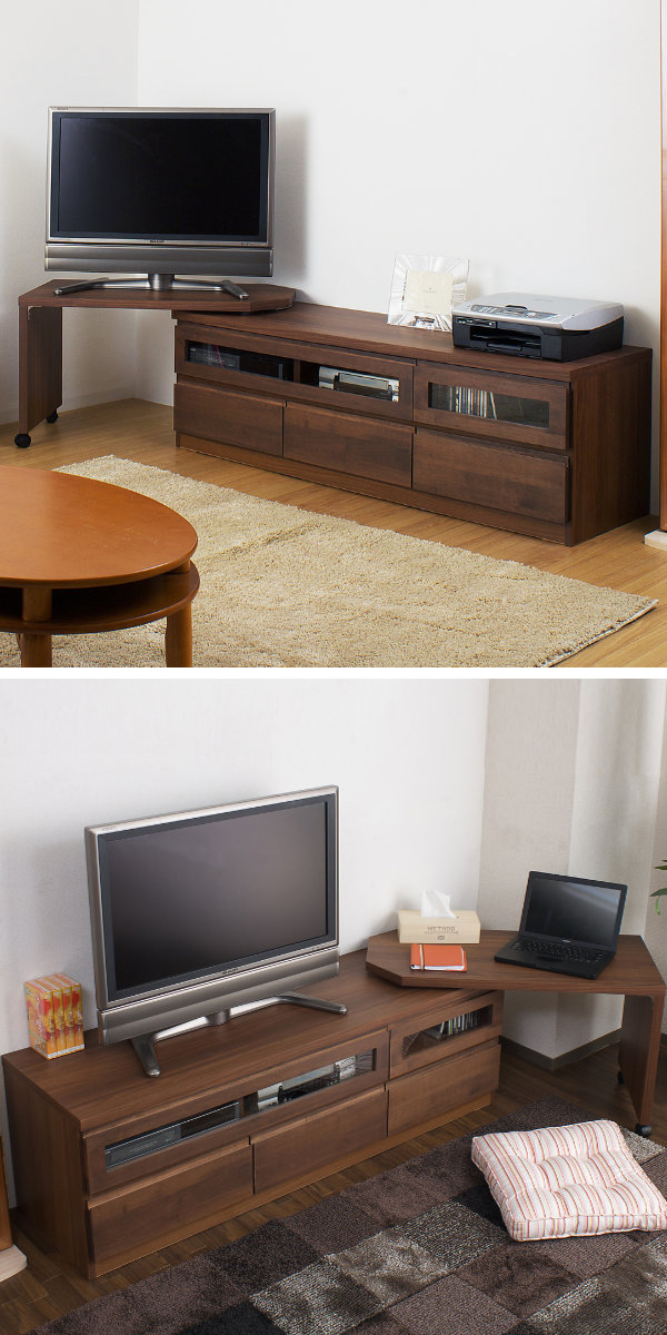 伸縮 テレビ台 回転盤付 アルダー前板 幅156〜215cm ダークブラウン