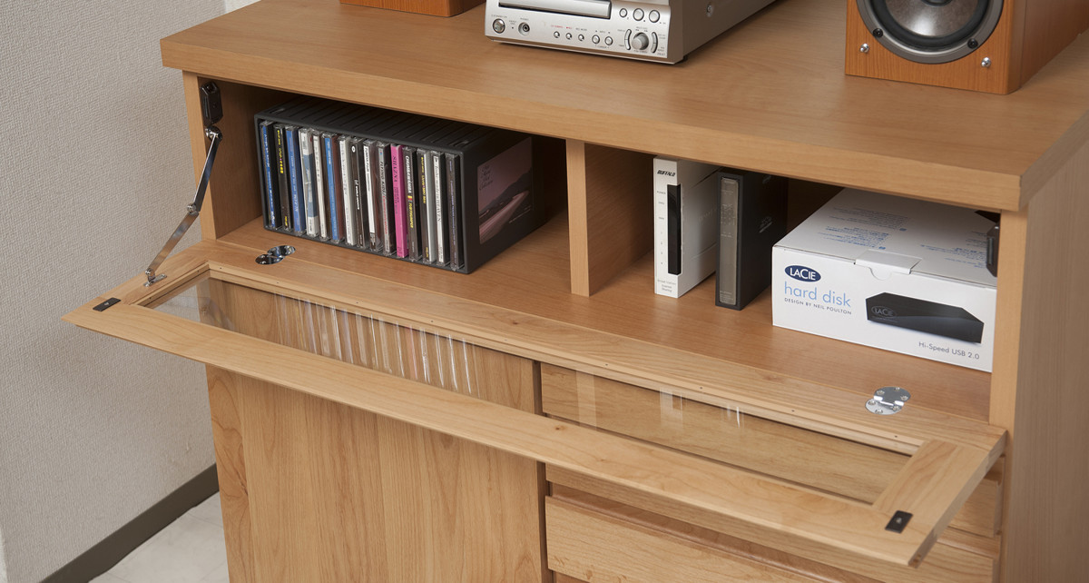 ファックス台 キャビネット 天然木アルダー チェスト 幅90cm （ 電話台