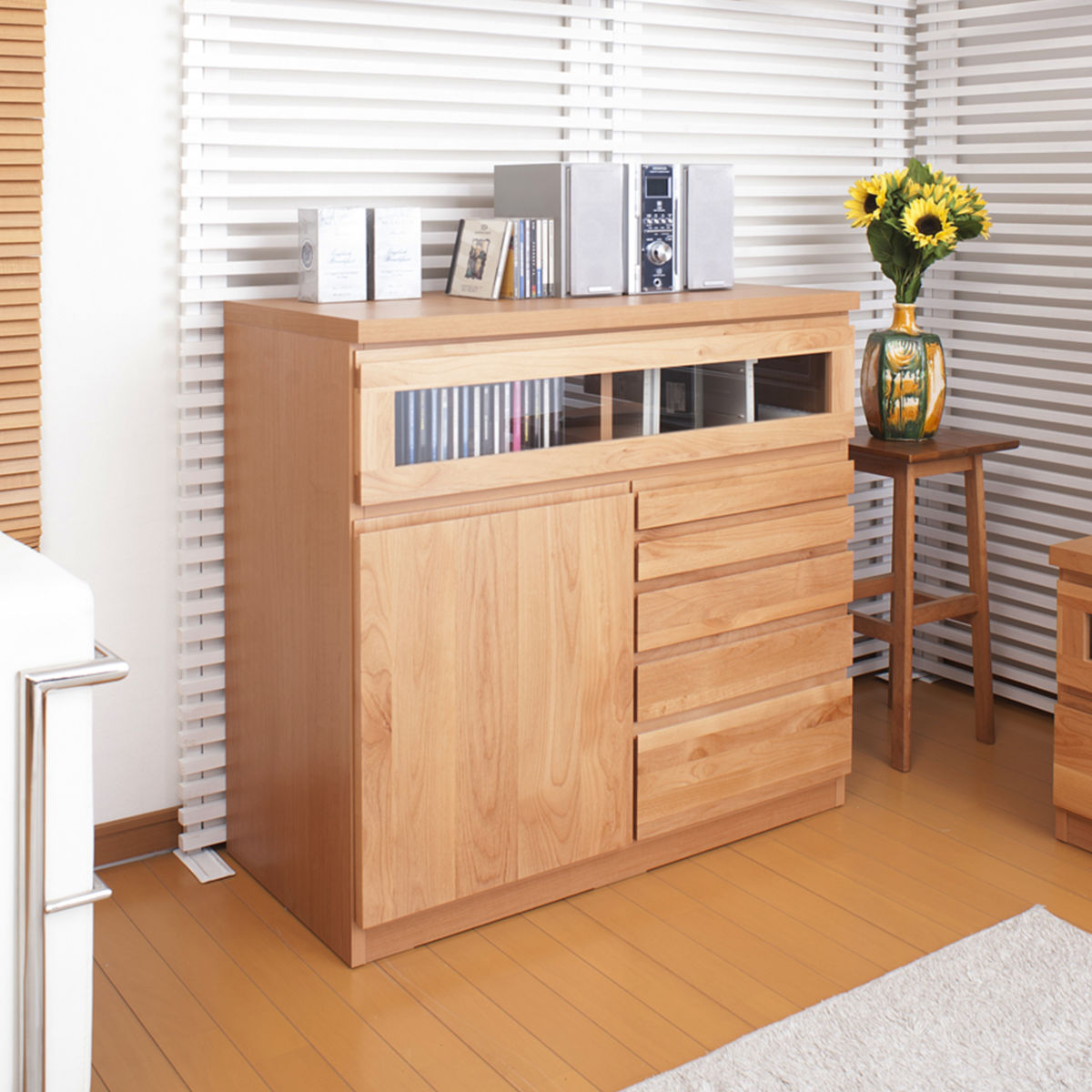 浜本工芸 ナラ材 電話台 チェスト チェスト キャビネット 引き出し収納