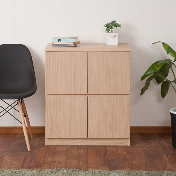 キャビネット 2段 スクエアキャビネット ロータイプ 板扉 幅70cm