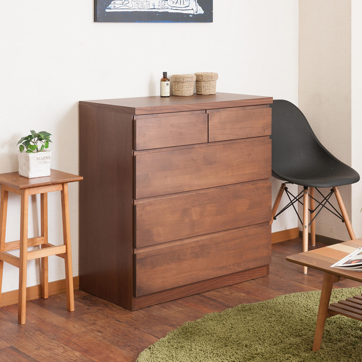 チェスト 4段 天然木 アルダー材 幅80cm （ 衣類収納 タンス 収納