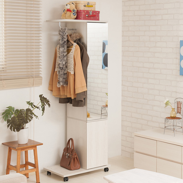 ハンガーラック ミラー付き シングル 収納ロッカー キャスター付 幅