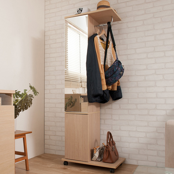 ハンガーラック ミラー付き シングル 収納ロッカー キャスター付 幅