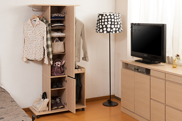 NASA ハンガーラック ミラー付き ダブル 収納ロッカー キャスター付 約