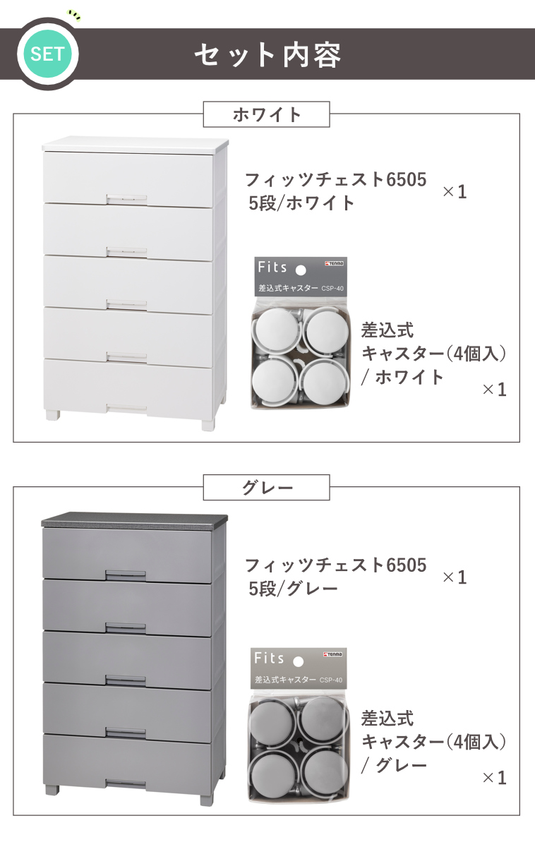 Fits チェスト キャスター付き フィッツチェスト 6505 5段 （ タンス