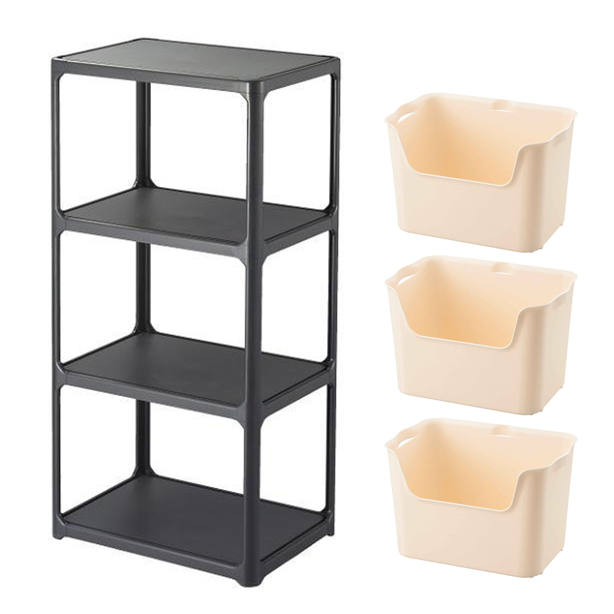 SANKA ラック 3段 収納ボックス付き カタス 組立品 日本製