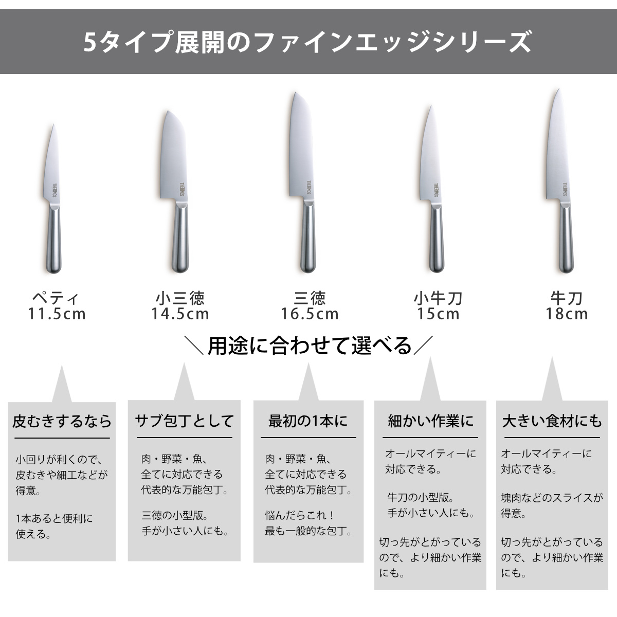 THERMOS（サーモス） 包丁 4点セット ペティナイフ 三徳包丁 牛刀
