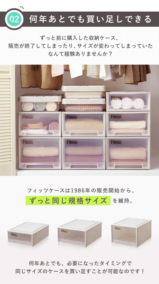 収納ケース Fits フィッツ フィッツケース ロング 引き出し プラスチック 同色2個セット （ 収納 衣装ケース 押入れ収納 積み重ね 幅39  奥行74 高さ23 ）