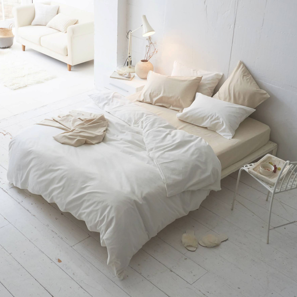 掛け布団カバー Fab the Home リネンミックス one-wash クイーン 綿麻