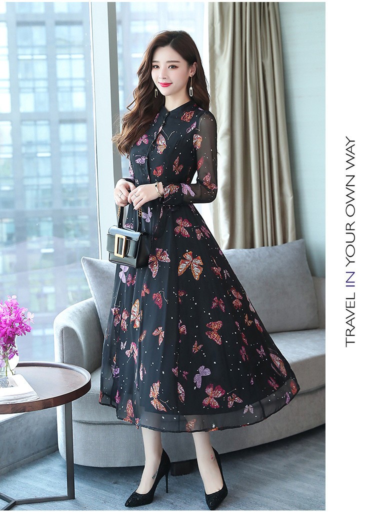 ワンピース レディース 春秋 マキシ丈ワンピース きれいめ 長袖 シフォン 蝶柄 リボン マキシ丈ドレス 韓国風 オシャレ 通勤 着痩せ ロング丈 上品 Lops327 Lizstore 通販 Yahoo ショッピング