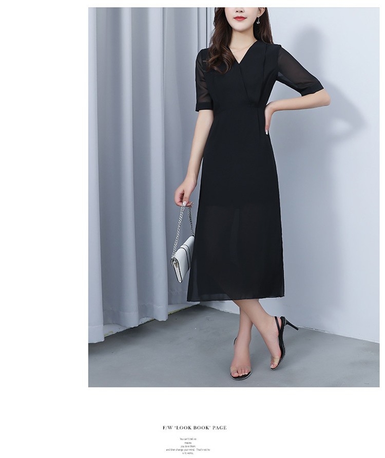 ワンピース レディース オシャレ 夏 黒ワンピース ロング丈 韓国風 Vネック エレガント ワンピ ハイウエスト 着痩せ 40代 Ol 通勤 Lhos130 Lizstore 通販 Yahoo ショッピング