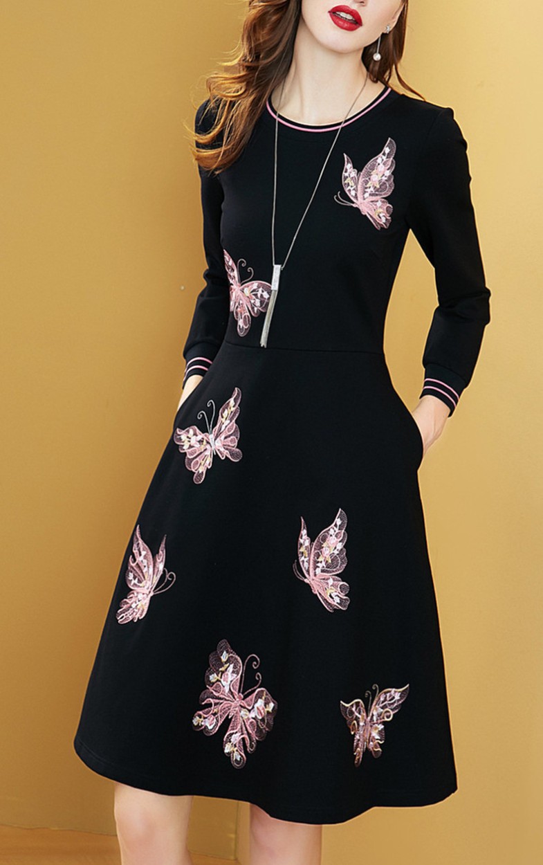 ワンピース レディース 40代 きれいめ ワンピース 膝丈 上品 ワンピースドレス 蝶刺繍 Aライン 30代 40代 50代 オシャレ 春秋 パーティドレス Lops545 Lizstore 通販 Yahoo ショッピング