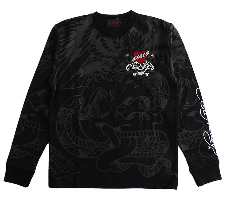 Ed Hardy（エド・ハーディー） 長袖Tシャツ ロンT 刺繍 メンズ