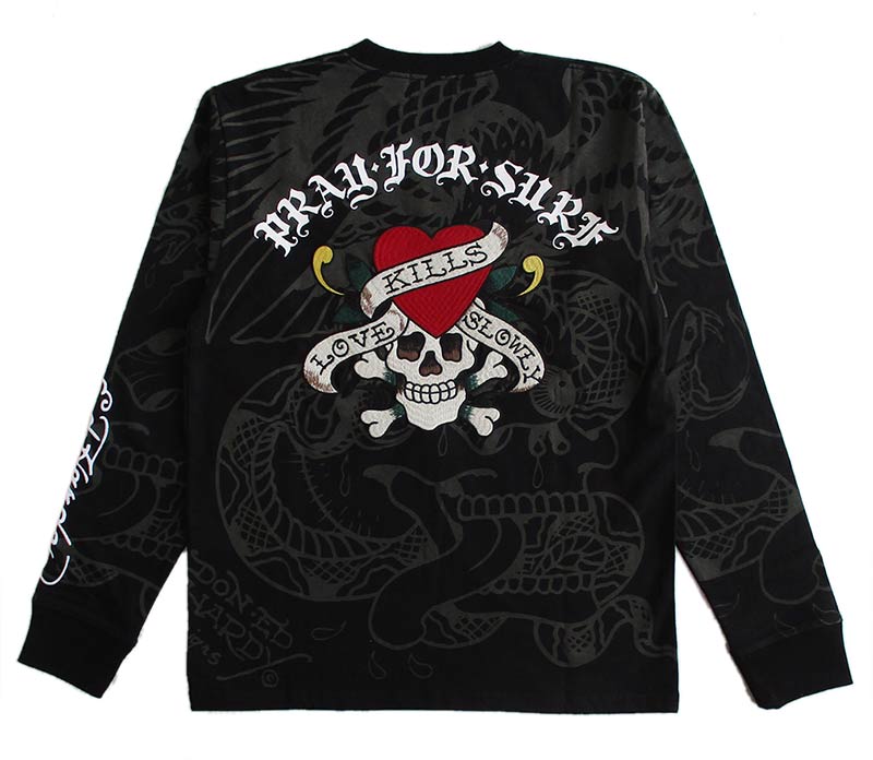 Ed Hardy（エド・ハーディー） 長袖Tシャツ ロンT 刺繍 メンズ
