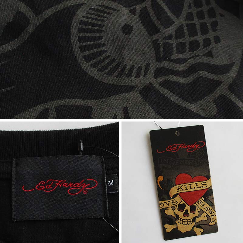 Ed Hardy（エド・ハーディー） 長袖Tシャツ ロンT 刺繍 メンズ