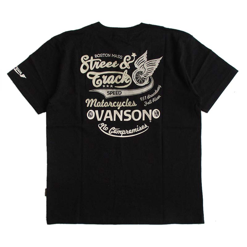 VANSON（バンソン） メンズ ヘンリーネック 半袖Tシャツ チェーン刺繍