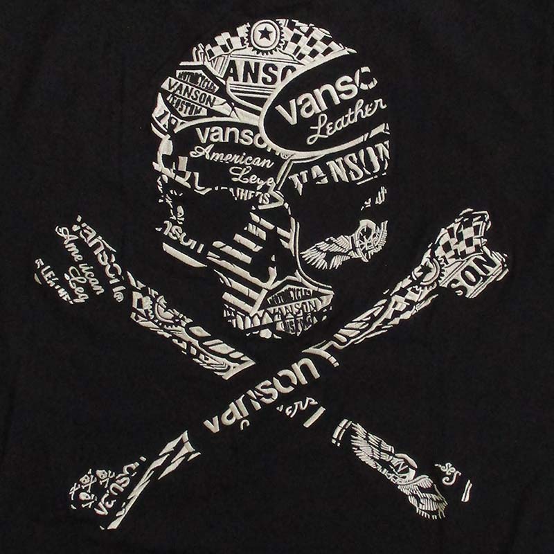 VANSON（バンソン） メンズ ベア天竺 半袖Tシャツ スカル 刺繍 : LL