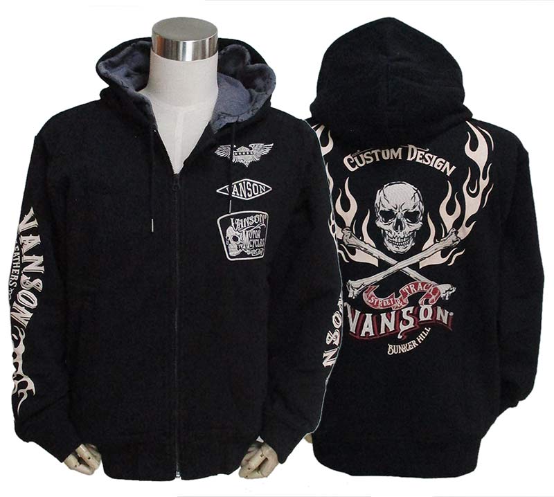 バンソン　vanson ジップアップ　パーカー　黒　Sサイズ　未使用 VANSON（バンソン） メンズ ストール付き ZIPパーカー スウェット 刺繍