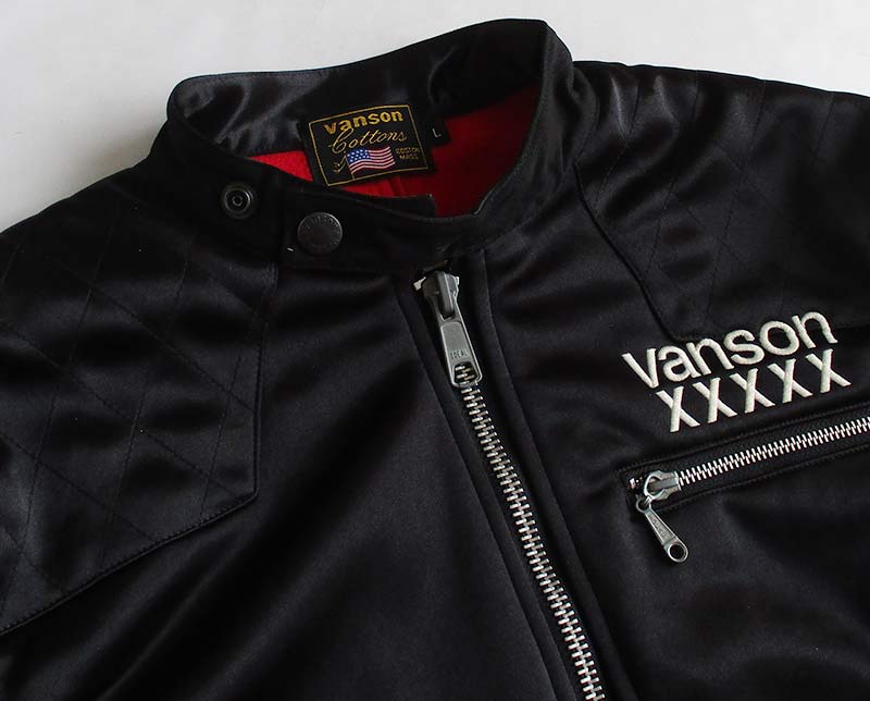 【希少レア】vanson シングルライダース トラック ジャケット 黒 刺繍 VANSON バンソン 50周年 記念モデル スカル クロスボーン刺繍