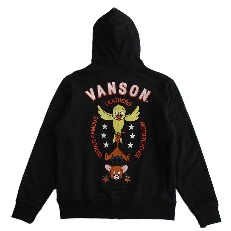 ＊VANSON×トムとジェリー デビル 刺繍 スウェット ジップパーカー M VANSON トムとジェリー バンソン 起毛ボンディング 裏ボアZIP