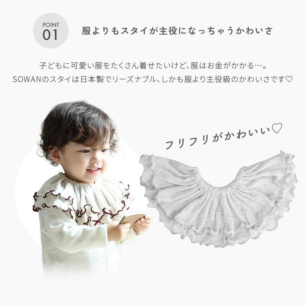 スタイ 2枚セット 日本製 tubutubutu リブ つけ襟 360度 フリル