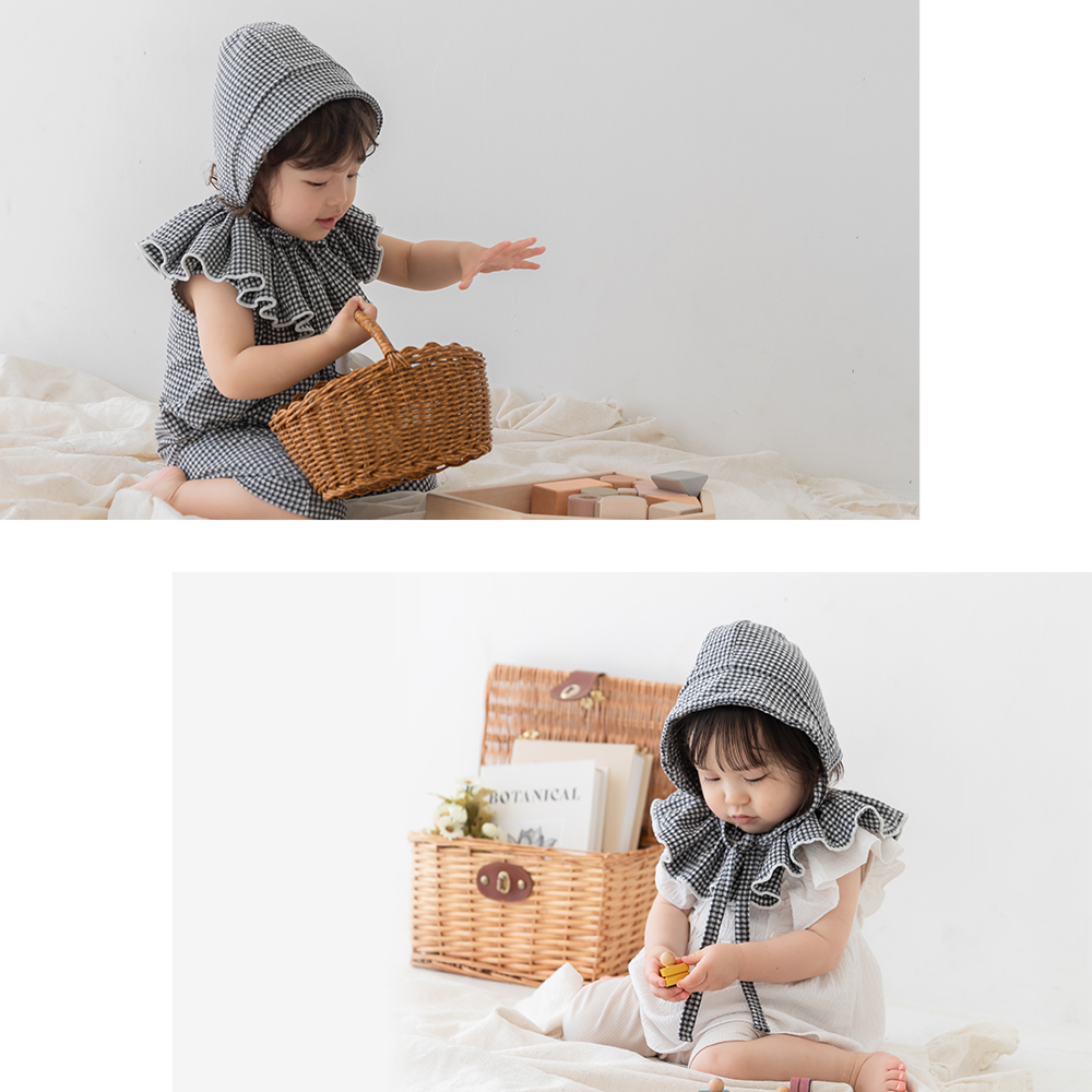 ギンガムチェックボンネット ベビー 帽子 男の子 女の子 UVカット 夏