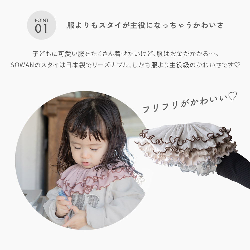 2枚セット フリルカラー スタイ 女の子 男の子 日本製 コットン つけ襟