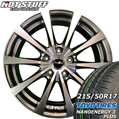 【2023年 トーヨー NANOENERGY 3 PLUS 215/50R17】【HOT STUFF Exceeder E03 ダークシルバー 17×7.0J IN38 5H PCD114.3】新品 タイヤ ホイール 17インチ :EHOT 83:タイヤショップツーエル