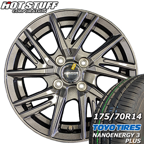 【2023 2024年製トーヨー NANOENERGY 3 PLUS 175/70R14】【HOT STUFF WAREN W06 ダークシルバー 14×5.5J IN45 4H PCD100】14インチ :WHOT 20:タイヤショップツーエル