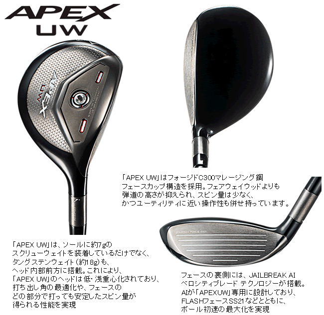 決　キャロウェイ　APEX　ユーティリティウッド　UW(UT/FW)　Diamana 55 for Callaway　17度　19度　21度　日本仕様　 21年モデル