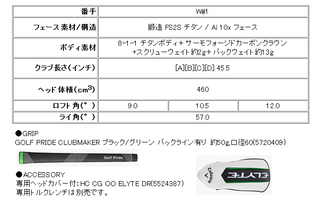 Callaway レフティ キャロウェイ エリート ドライバー ツアーAD Callaway レフティ キャロウェイ エリート ドライバー ツアーAD