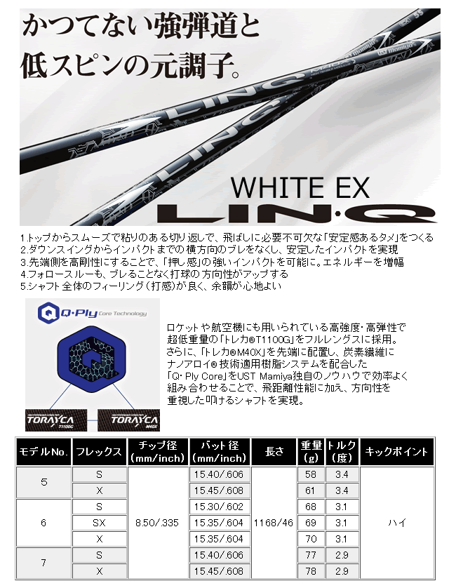 UST Mamiya リンクホワイト LIN-Q WHITE EX カーボンシャフト : ロック