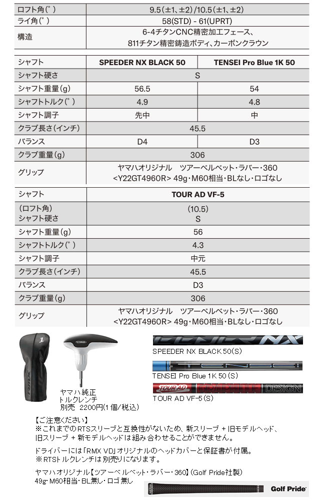 ヤマハ RMX リミックス VD R ドライバー テンセイ プロ ブルー 1K 50