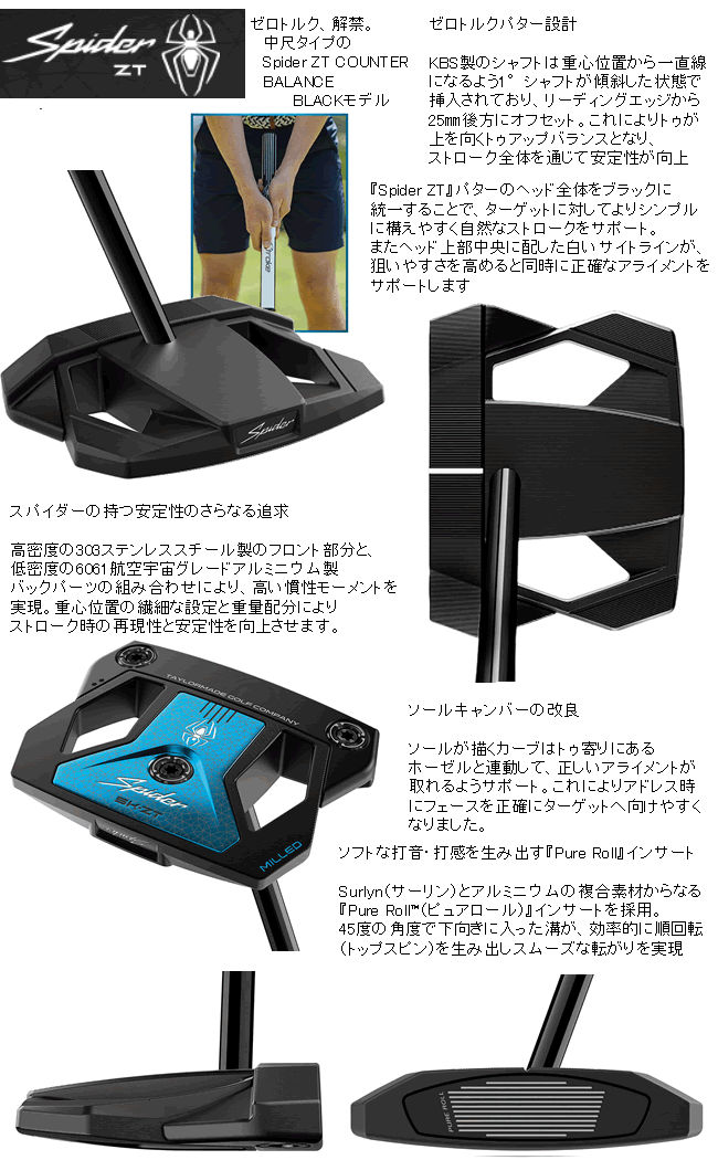 【送料無料】テーラーメイド　スパイダーZT　３６インチ　カウンターバランス 右用 テーラーメイド SPIDER スパイダー ZT カウンターバランス