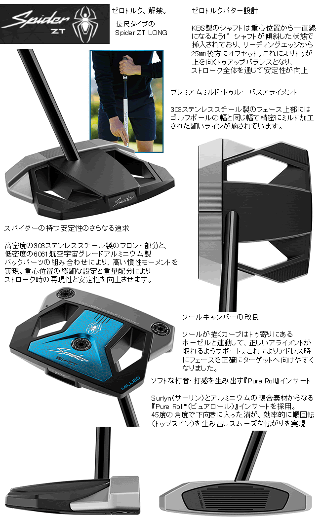 テーラメイド　スパイダーZT(ゼロトルク) ロングパター　長尺 TaylorMade 先行予約(再販) テーラーメイド スパイダー ZT