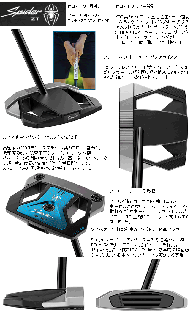 テーラーメイド スパイダーZT カウンターバランス 38インチ 中尺 TaylorMade テーラーメイド スパイダー ZT パター スタンダード