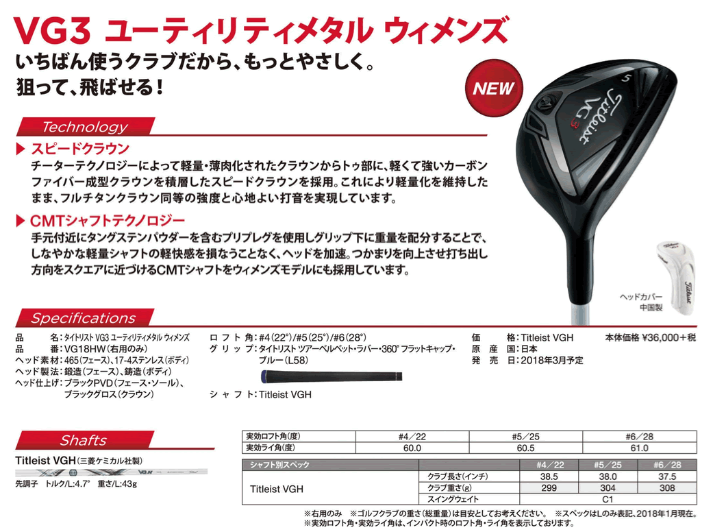 口コミ・評価｜VG3 ユーティリティ VGH 2018年モデル