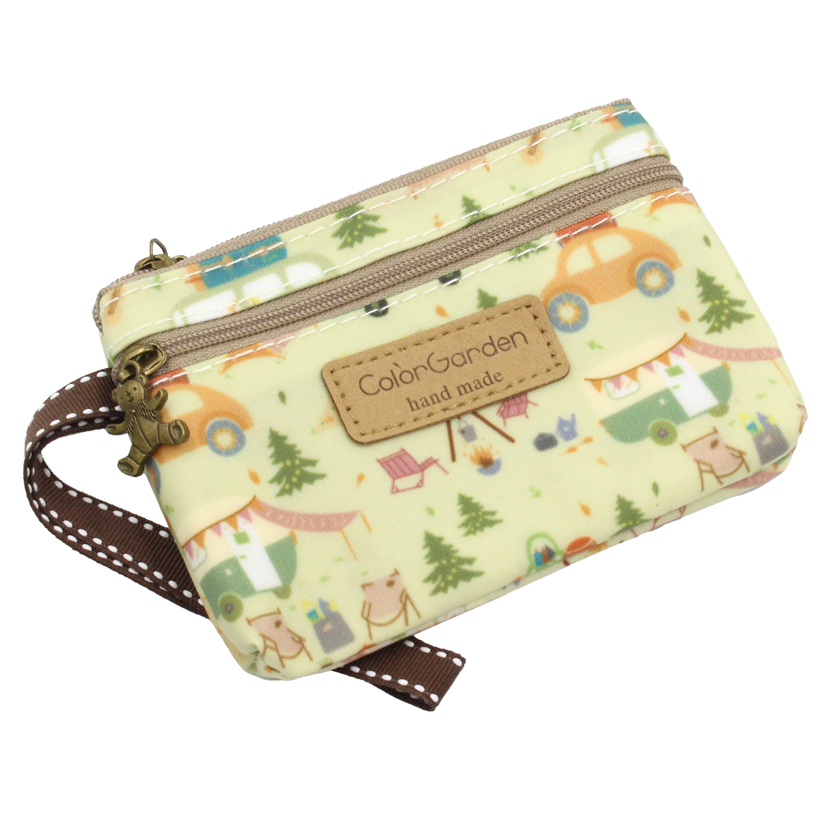 ポーチ ダブルファスナー ストラップ マチなし 軽い 可愛い 動物柄