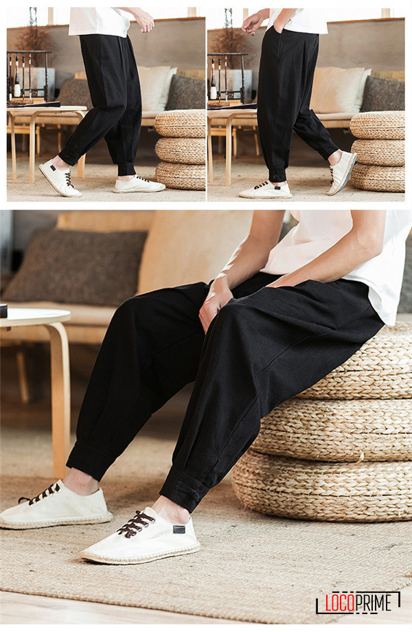 サルエルパンツ メンズ ワイドパンツ リネン 綿麻 ハロンパンツ