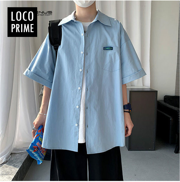 カジュアルシャツ メンズ 白 ホワイト 五分袖 半袖 開襟シャツ ワーク