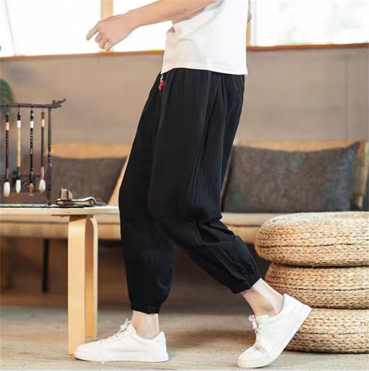 メンズ ワイドパンツ ゆったり サルエルパンツ 太め イージーパンツ 九分丈 脚長 ウエストゴム クロップドパンツ カジュアル 大きいサイズ 涼しい 送料無料 | ブランド登録なし | 01