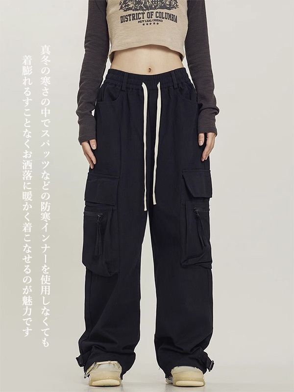 裏起毛 ワイドパンツ カーゴパンツ レディース あったかパンツ