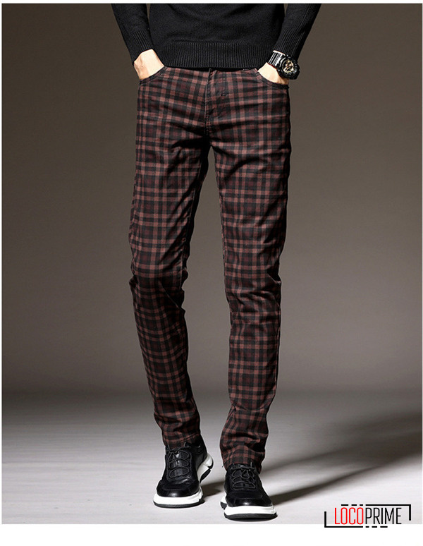 テーパードパンツ ビジネスパンツ メンズ ストレッチ スリム 格子柄