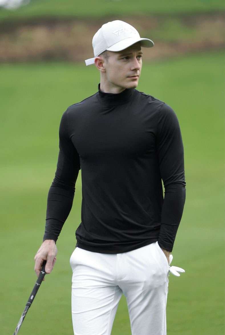 ゴルフシャツ 長袖シャツ ゴルフウエア メンズ 襟 なし モックネック