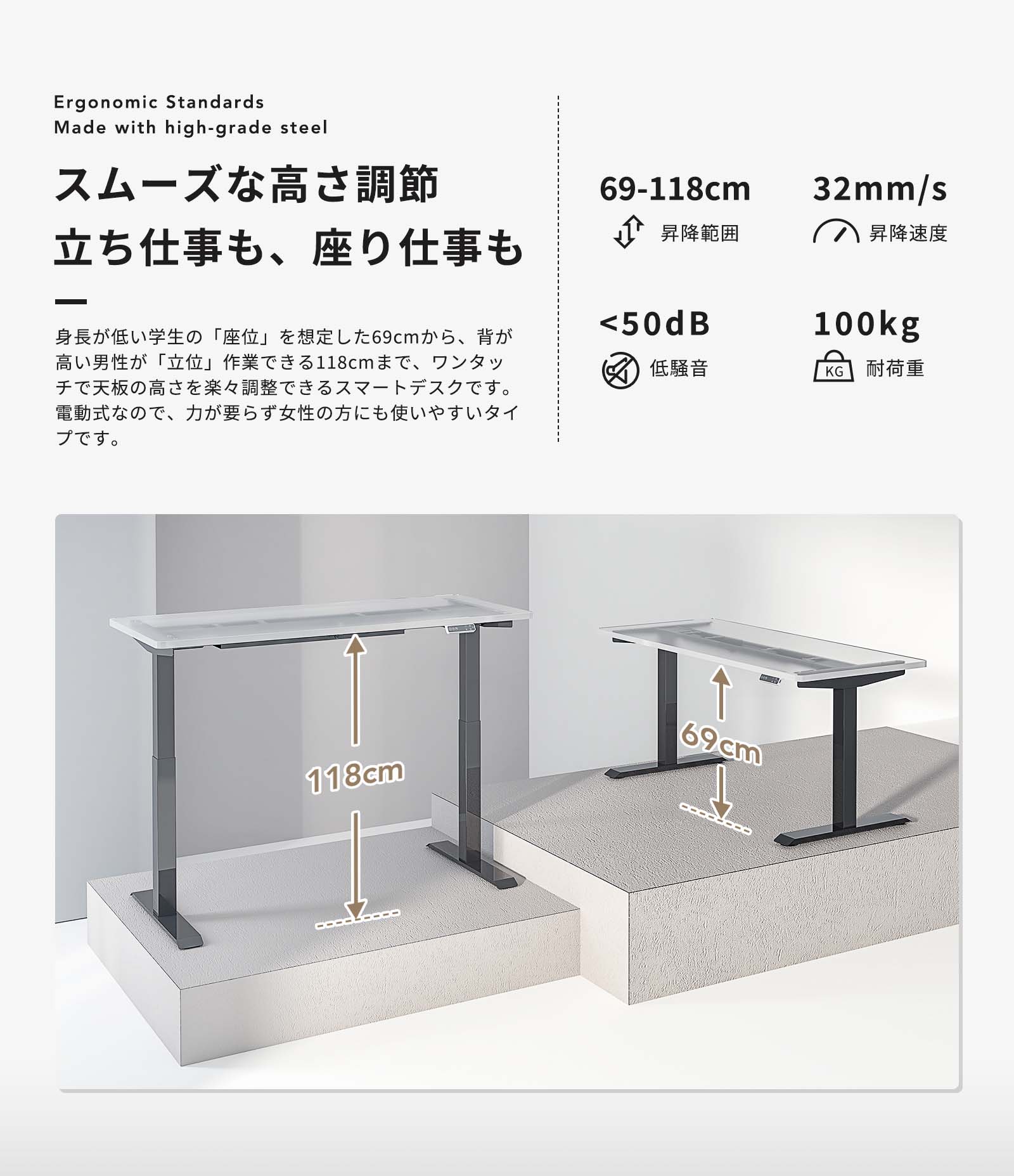 昇降デスク 電動式 オフィスデスク スタンディングデスク 組立簡単