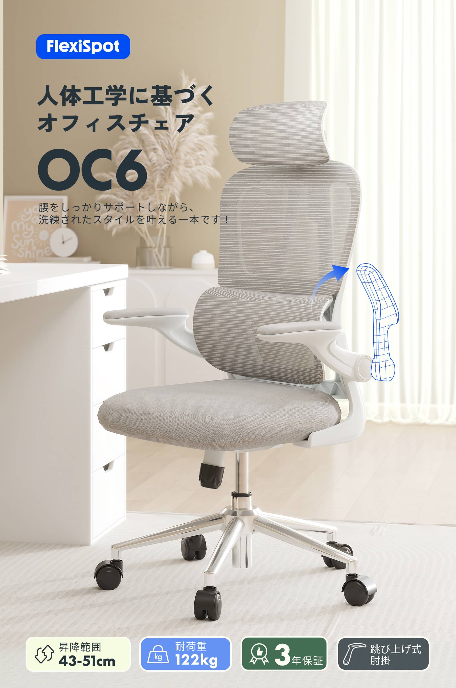 FlexiSpot オフィスチェア リクライニング FlexiSpot OC6 デスクチェア