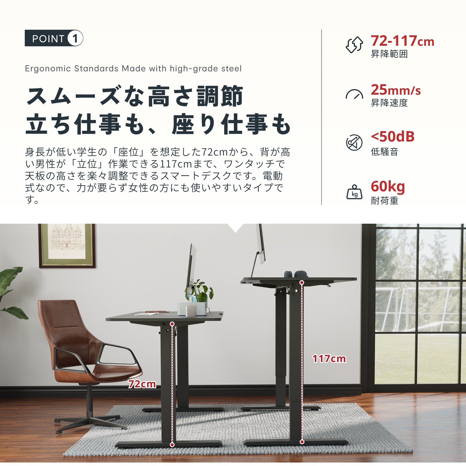 スタンディングデスク 昇降デスク Sanodesk QS1 電動 オフィスデスク 高さ調節 電動式 パソコンデスク 昇降テーブル デスク 机 高さ調節  昇降 幅110cm