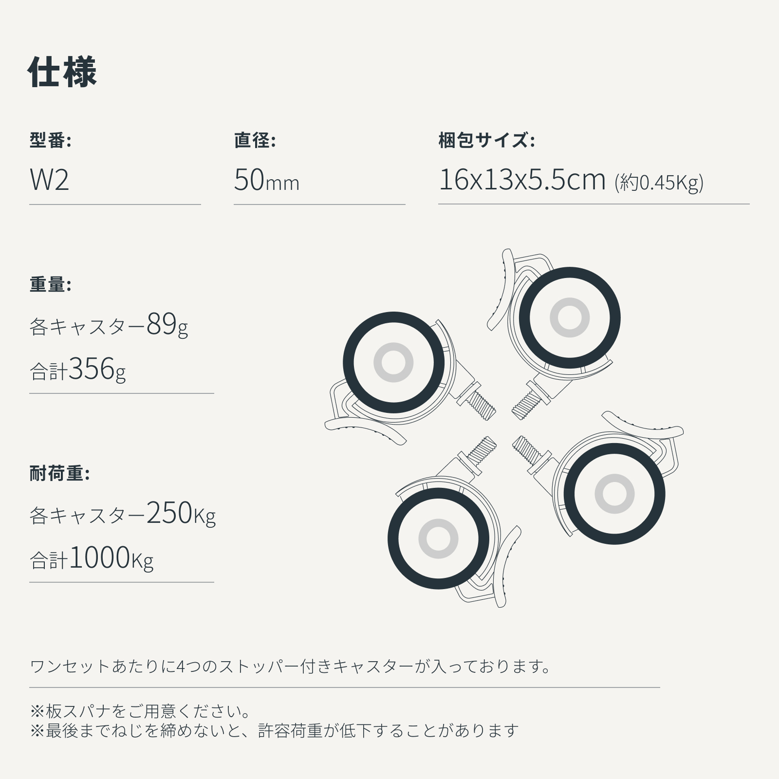 FLEXISPOT スタンディングデスク用キャスター オフィスチェアキャスター4個セット取替えキャスター W2 耐荷重1000kg 直径50cm 関連画像3